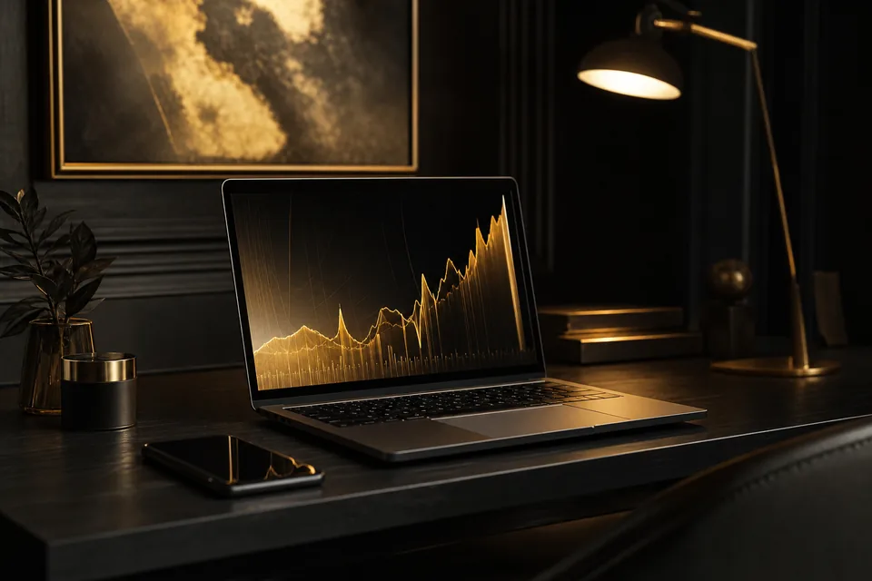 Creator checking her earnings on a laptop at a dark desk