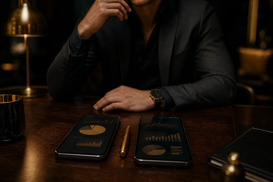 Two phones side by side on a dark table